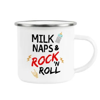 milk naps and Rock n' Roll, Metallic enamel cup white 360ml
