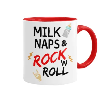 milk naps and Rock n' Roll, Κούπα χρωματιστή κόκκινη, κεραμική, 330ml