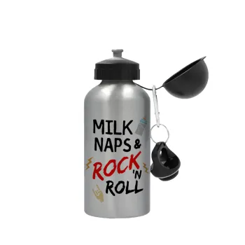 milk naps and Rock n' Roll, Metallic water jug, Silver, aluminum 500ml