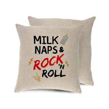 milk naps and Rock n' Roll, Μαξιλάρι καναπέ ΛΙΝΟ 40x40cm περιέχεται το  γέμισμα