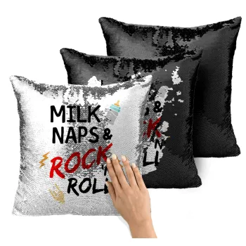 milk naps and Rock n' Roll, Μαξιλάρι καναπέ Μαγικό Μαύρο με πούλιες 40x40cm περιέχεται το γέμισμα