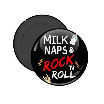 milk naps and Rock n' Roll, Μαγνητάκι ψυγείου στρογγυλό διάστασης 5cm