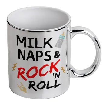 milk naps and Rock n' Roll, Mug ceramic, silver mirror, 330ml