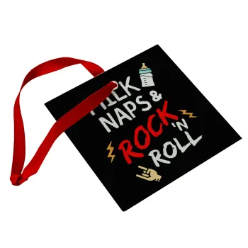 milk naps and Rock n' Roll, Στολίδι Χριστουγεννιάτικο στολίδι γυάλινο τετράγωνο 9x9cm