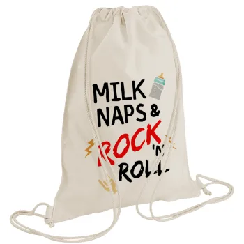 milk naps and Rock n' Roll, Τσάντα πλάτης πουγκί GYMBAG natural (28x40cm)