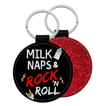 milk naps and Rock n' Roll, Μπρελόκ Δερματίνη, στρογγυλό ΚΟΚΚΙΝΟ (5cm)