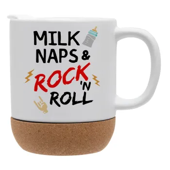 milk naps and Rock n' Roll, Κούπα, κεραμική με βάση φελού και καπάκι (ΜΑΤ), 330ml