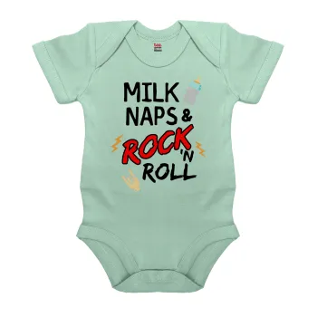milk naps and Rock n' Roll, Βρεφικό φορμάκι μωρού, 0-18 μηνών, mint (Μέντα), 100% Organic Cotton, κοντομάνικο