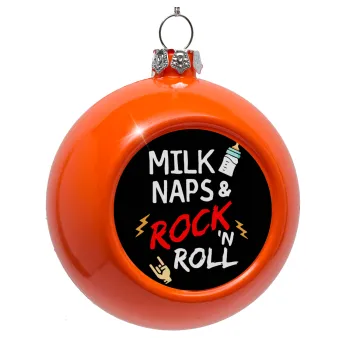 milk naps and Rock n' Roll, Orange Christmas tree ornament bauble 8cm