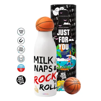 milk naps and Rock n' Roll, Μπάλα μπάσκετ μεταλλικό παγούρι θερμός, διπλού τοιχώματος, 550ml