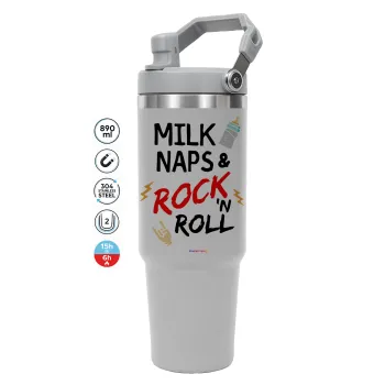 milk naps and Rock n' Roll, GREY color, 890ml (30oz) stainless Steel Tumbler with Handle