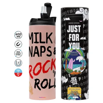 milk naps and Rock n' Roll, Tumbler stainless steel PINK 600ml