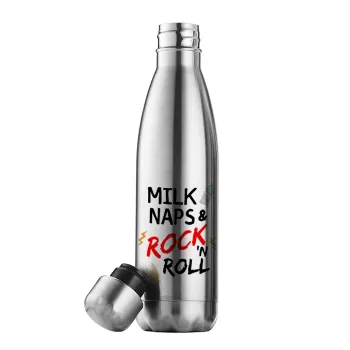 milk naps and Rock n' Roll, Μεταλλικό παγούρι θερμός Inox (Stainless steel), διπλού τοιχώματος, 500ml
