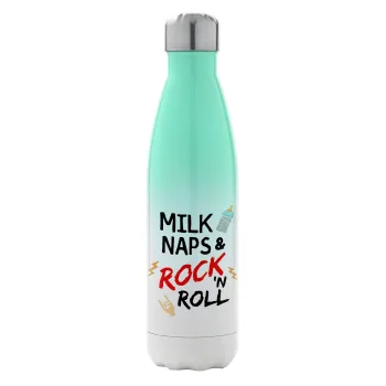 milk naps and Rock n' Roll, Metal mug thermos Green/White (Stainless steel), double wall, 500ml