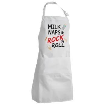 milk naps and Rock n' Roll, Adult Chef Apron (with sliders and 2 pockets)