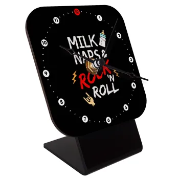 milk naps and Rock n' Roll, Quartz Wooden table clock with hands (10cm)