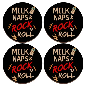 milk naps and Rock n' Roll, ΣΕΤ x4 Σουβέρ ξύλινα στρογγυλά plywood (9cm)