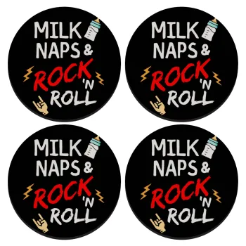milk naps and Rock n' Roll, SET of 4 round wooden coasters (9cm)