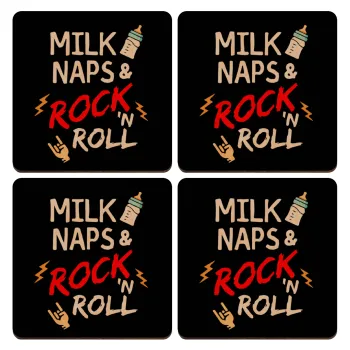 milk naps and Rock n' Roll, ΣΕΤ x4 Σουβέρ ξύλινα τετράγωνα plywood (9cm)