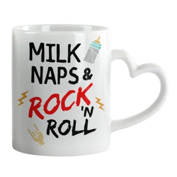 milk naps and Rock n' Roll, Mug heart handle, ceramic, 330ml