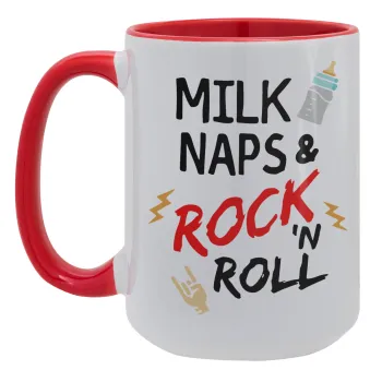 milk naps and Rock n' Roll, Κούπα Mega 15oz, κεραμική Κόκκινη, 450ml