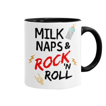 milk naps and Rock n' Roll, Mug colored black, ceramic, 330ml