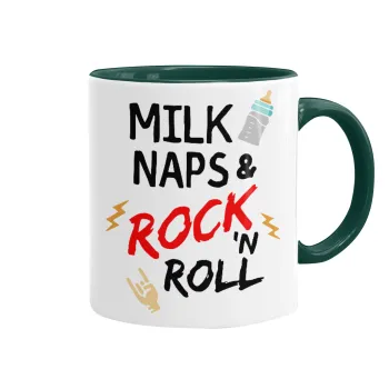 milk naps and Rock n' Roll, Mug colored green, ceramic, 330ml