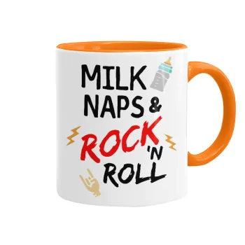 milk naps and Rock n' Roll, Κούπα χρωματιστή πορτοκαλί, κεραμική, 330ml