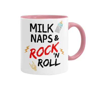 milk naps and Rock n' Roll, Κούπα χρωματιστή ροζ, κεραμική, 330ml