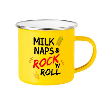 milk naps and Rock n' Roll, Yellow Enamel Metallic Cup 360ml