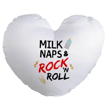 milk naps and Rock n' Roll, Μαξιλάρι καναπέ καρδιά 40x40cm περιέχεται το  γέμισμα