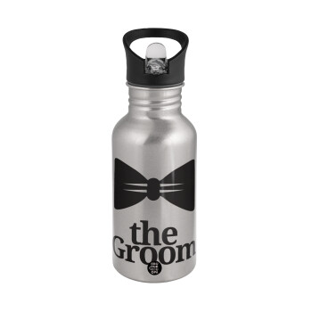 The Groom, Water bottle Silver with straw, stainless steel 500ml