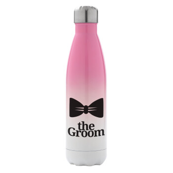 The Groom, Metal mug thermos Pink/White (Stainless steel), double wall, 500ml