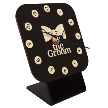 The Groom, Quartz Table clock in natural wood (10cm)