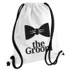 The Groom, Τσάντα πλάτης πουγκί GYMBAG λευκή, με τσέπη (40x48cm) & χονδρά κορδόνια