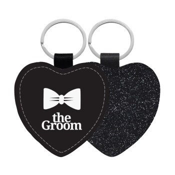 The Groom, Μπρελόκ PU δερμάτινο glitter καρδιά ΜΑΥΡΟ