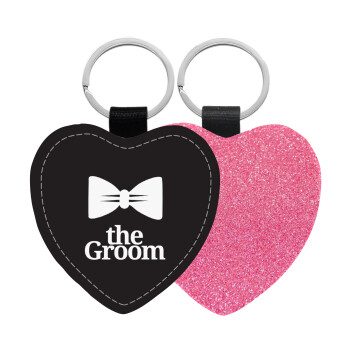 The Groom, Μπρελόκ PU δερμάτινο glitter καρδιά ΡΟΖ