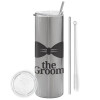 Tumbler stainless steel Silver 600ml, with metal straw & cleaning brush