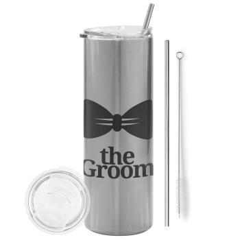 The Groom, Tumbler stainless steel Silver 600ml, with metal straw & cleaning brush