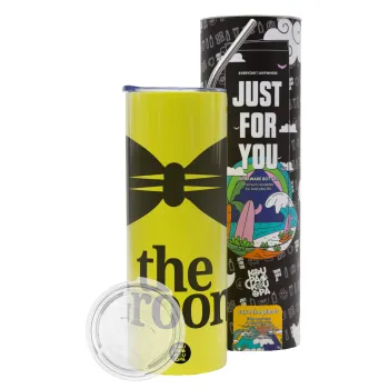 The Groom, Neon Yellow Travel Tumbler θερμό, μεταλλικό καλαμάκι(Ανωξείδωτο 304 Food grade, BPA free, 600ml)