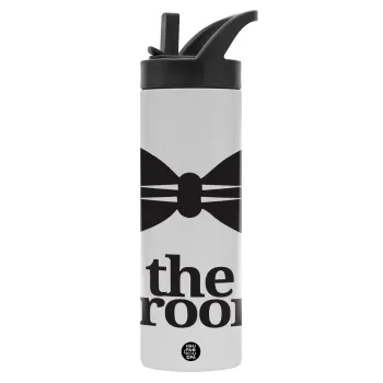 The Groom, Metallic thermos bottle with straw & handle, stainless steel (Stainless steel 304), double-walled, 600ml.