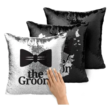 The Groom, Μαξιλάρι καναπέ Μαγικό Μαύρο με πούλιες 40x40cm περιέχεται το γέμισμα