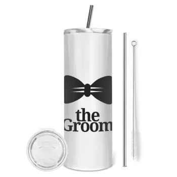 The Groom, Tumbler ποτήρι θερμό από ανοξείδωτο ατσάλι 600ml, με μεταλλικό καλαμάκι & βούρτσα καθαρισμού