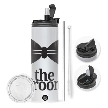 The Groom, Travel Tumbler θερμό με διπλό καπάκι, μεταλλικό καλαμάκι και βούρτσα καθαρισμού (Ανωξείδωτο 304 Food grade, BPA free, 600ml)