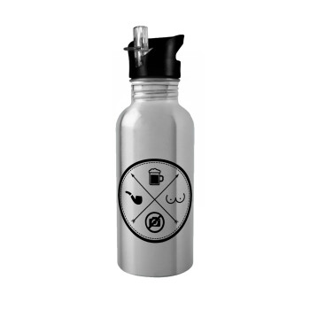 The Bachelor Rules, Water bottle Silver with straw, stainless steel 600ml