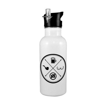 The Bachelor Rules, White water bottle with straw, stainless steel 600ml