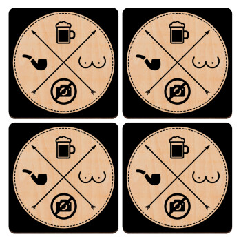 The Bachelor Rules, ΣΕΤ x4 Σουβέρ ξύλινα τετράγωνα plywood (9cm)