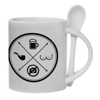 The Bachelor Rules, Ceramic coffee mug with Spoon, 330ml (1pcs)