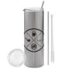 Tumbler stainless steel Silver 600ml, with metal straw & cleaning brush