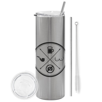 The Bachelor Rules, Tumbler stainless steel Silver 600ml, with metal straw & cleaning brush